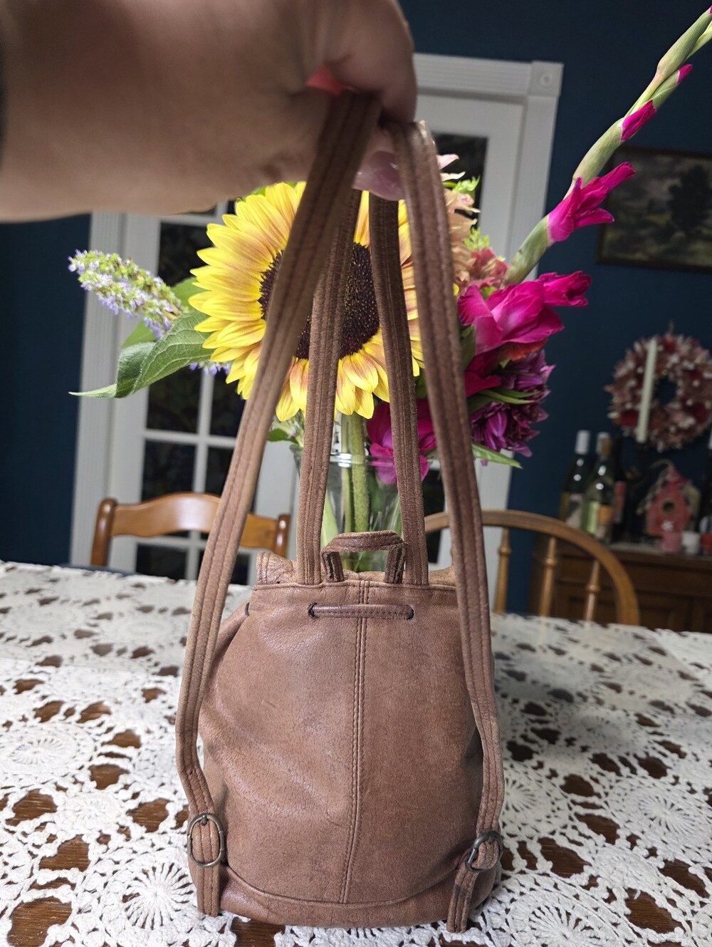 Wilson's Weathered Brown Leather Mini Backpack Shoulder Bag - Picture 3 of 13